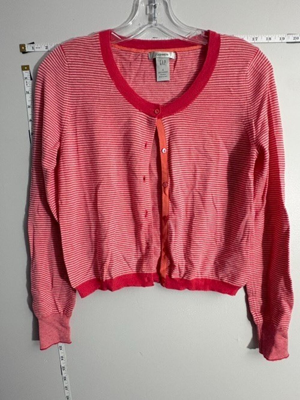 GAP Cashmere Cardigan Women’s Small Pink Red Striped Button Front Sweater